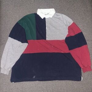 90s Colorblock Long Sleeve Rugby Polo Shirt XL